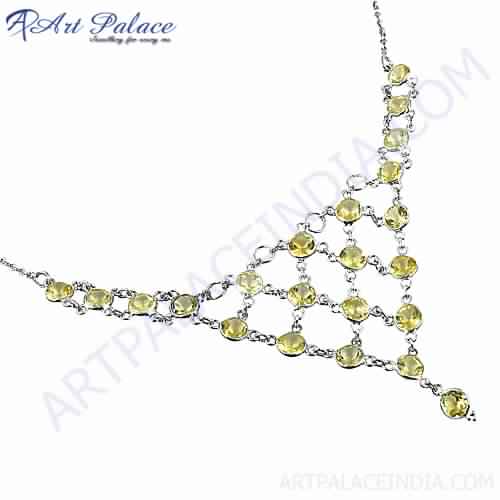 Gracious Citrine Gemstone Silver Necklace