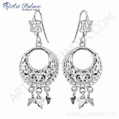 Gracious Fashion Plain Silver Gemstone Earrings