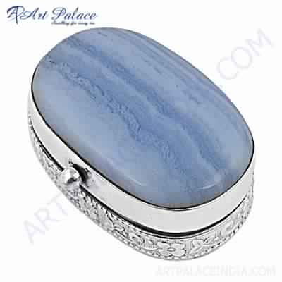 High Quality Blue Lace Agate Gemstone Silver Boxes for Gifts