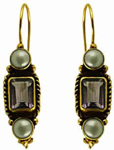 Indian Ethnic Designer Pearl and Amethyst Silver Gold Plated Earring