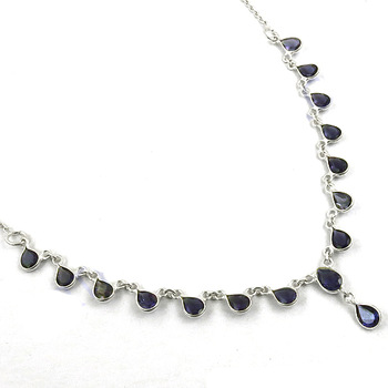 Lite Gemstone 925 Sterling Silver Necklace, Color : Blue