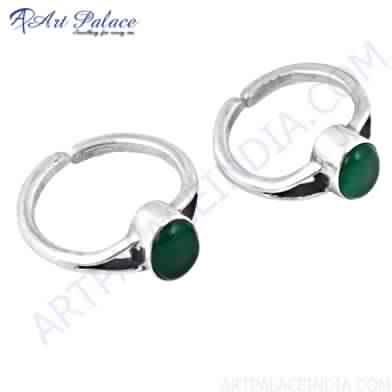 Luxurious Green Onyx Gemstone Silver Toe Rings, 925 Sterling Silver Jewelry