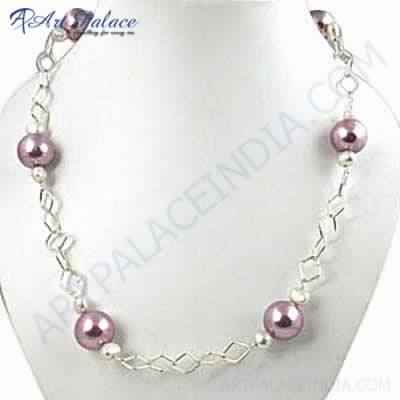 New Arrival Pink Pearl and White Pearl Silver Necklace