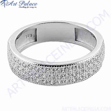 Party Wear Designer Silver CZ Ring, Size : 8 US