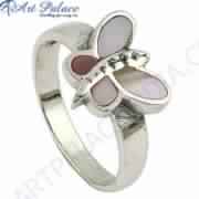 Pretty Butterfly Style Inley Gemstone Silver Ring