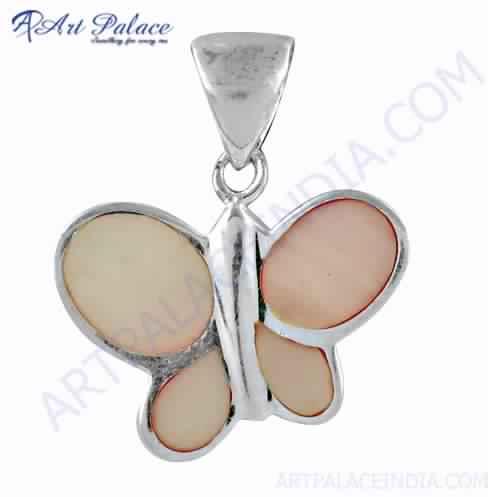 Pretty Butterfly Style Inley Silver Pendant