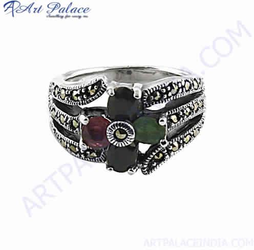 Rocking Style Emerald Sapphire Silver Ring