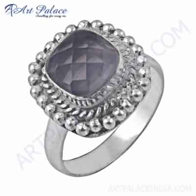 Royal Party Wear Designer Rose Quartz Gemstone German Silver Rings