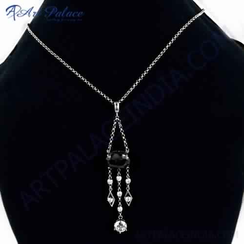 Traditional Design Amethyst and Cubic Zirconia Gemstone Silver Necklace