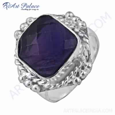 Traditional Designer Amethyst Gemstone German Silver Ring