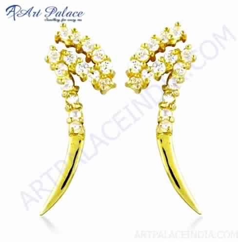 Unique Style Cz Gemstone Gold Plated Silver Earrings