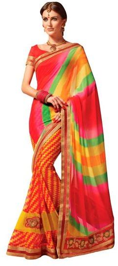 Lehariya Jaipuri Style Embellished Georgette Saree