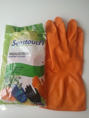 Rubber Senstouch Orange Hand Gloves, for Home, Hospital, Laboratory, Length : 10-15 Inches
