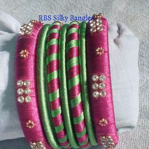 Pink Green Silk thread bangles
