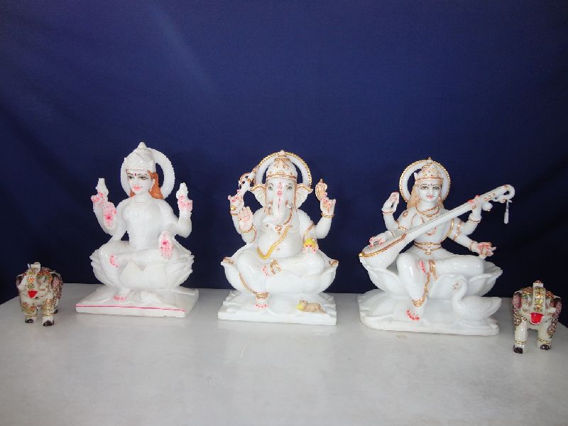 Marble Ganesh Laxmi Saraswati God Statue, Feature : Attractive designs, Smooth perfect edges, Durability