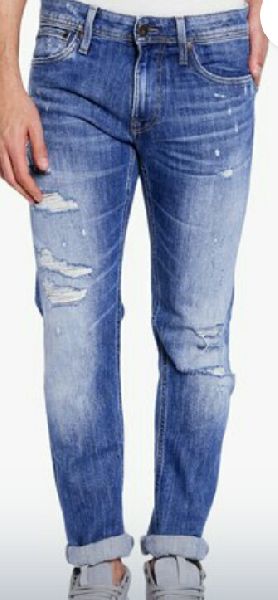 Mens Damage Jeans, for Color Fade Proof, Color : Blue