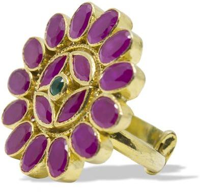 Silver Gold Plated Studded Onyx Round Ring