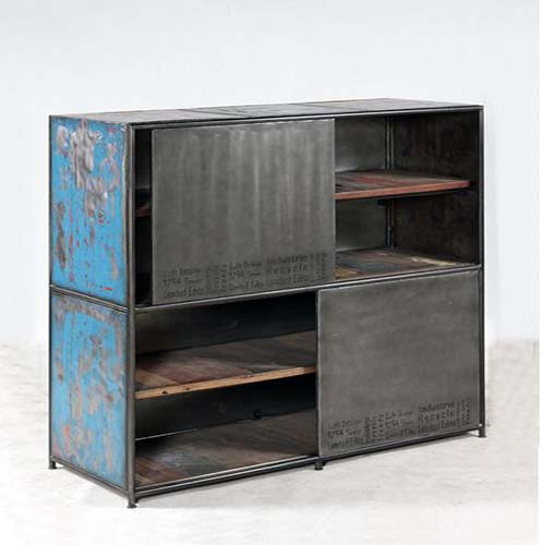 IRON WITH RECYCLED TIMBER SLIDING DOOR CABINET