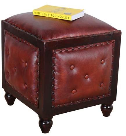 LEATHER CANVAS POUF STOOL