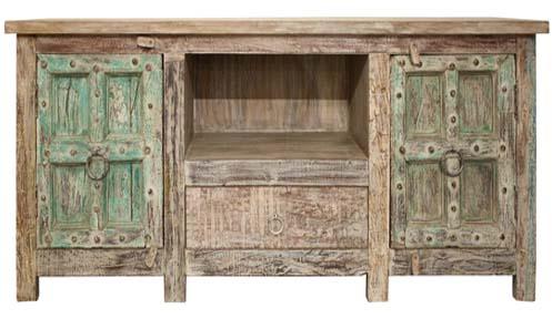 LIME FINISH ONE DRAWER OLD DOOR PLASMA WOODEN CABINET