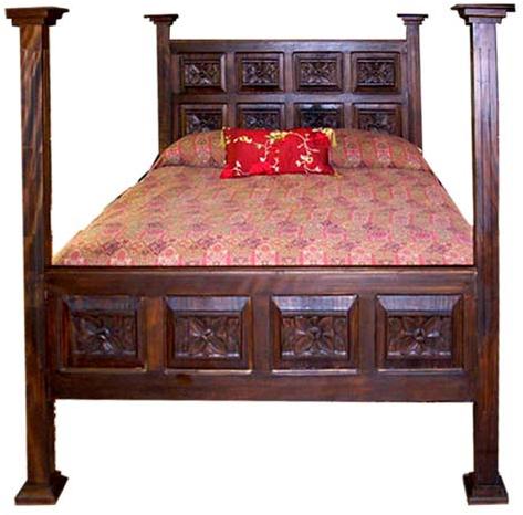 WOODEN CARVED PILLARS BED