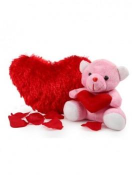 Heart Cushion With Little Teddy Bear