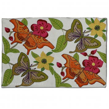 Butterflies Wool Embroidered Traditional Handmade Rug, Size : L-82 cm X W-54 cm
