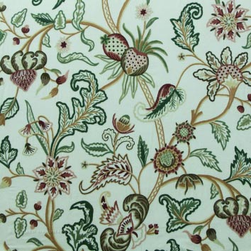 Chelsea Crewel Embroidery Upholstery Cotton Velvet Fabric