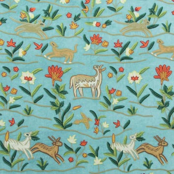 Deer Crewel Embroidery Work Handmade Cotton Velvet Fabric