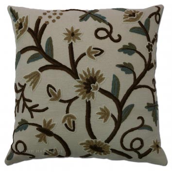 Grapes Cotton Crewel Wool Embroidered Cushion Cover