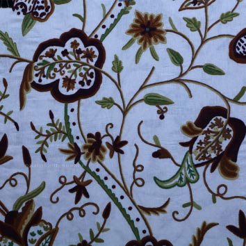 Gurez Crewel Wool Embroidered Linen Fabric, Width : 145 Cm