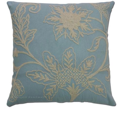 Ocean Cotton Crewel Wool Embroidered Cushion Cover