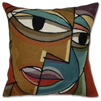 Picasso Cotton Crewel Wool Embroidered Cushion Cover