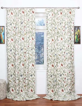 Techmal Hand Embroidered Cotton Crewel Curtain Fabric