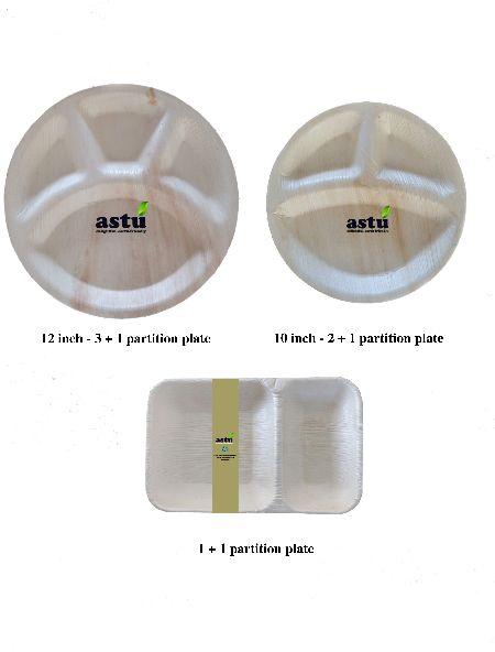 Astu eco Disposable Areca Partition Plates, for Serving Food, Size : 12inch, 8inch.10inch