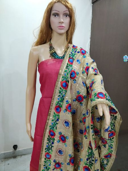 Cotton embroidered dress material, Color : Brown, Blue, Cream, Black, etc.