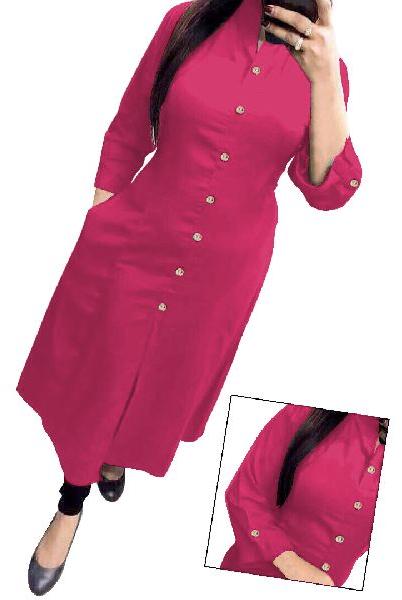 Women's Pure Cotton Pink Color Straight Cut Salfie Kurti With Pocket