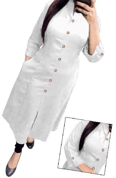 Women's Pure Cotton White Color Straight Cut Salfie Kurti With Pocket