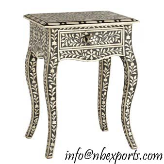 Bone Inlay Bedside Table / Stool With Drawer