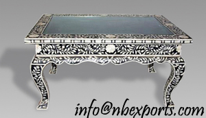 BONE INLAY GLASS TOP COFFEE TABLE