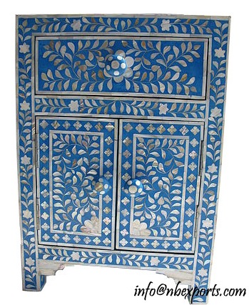 Mother of Pearl Inlay Bedside In Royal Blue