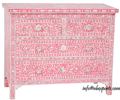 Mother of Pearl Inlay Chest of Drawer in Pink