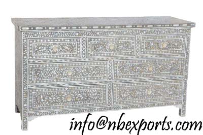 Mother of Pearl Inlay Chest of Drawre in Grey