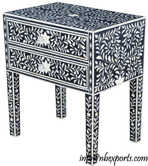 Mother of Pearl Inlay Side Table In Black