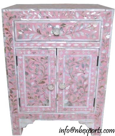 Mother of Pearl Inlay Side Table In Pink