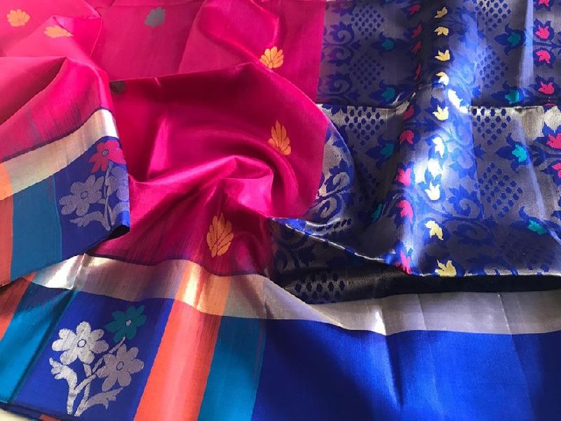 Gadwal soft silk saree with multi colour border and Weaving butis all over saree