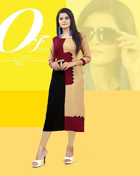 Lumbaa Plain Rayon Long Kurti 1029, Gender : Girl, Ladies