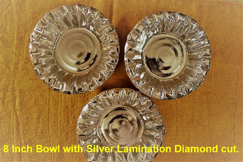 8 Inch Bowl With Silver Lamination Diamond Cut