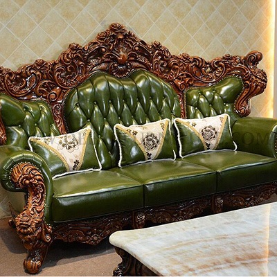 Green Leather Solid Wood Sofa By, Leather And Wood Sofa Furniture