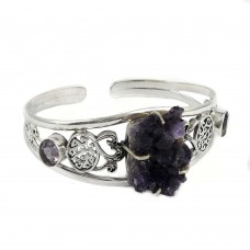 Simple Sterling Silver Amethyst Bangle, Size : 6.5 x 2.5 cm